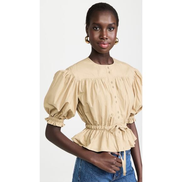 ULLA JOHNSON Minnie Drawstring Blouse Dune - 4
